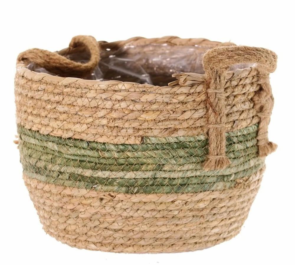 Baskets | Basket Planter Upali, Bound Sea Grass, 2 Carrying Handles, Beige-Green, 10"/26Cm, Ø12"/30Cm Accessories Baskets