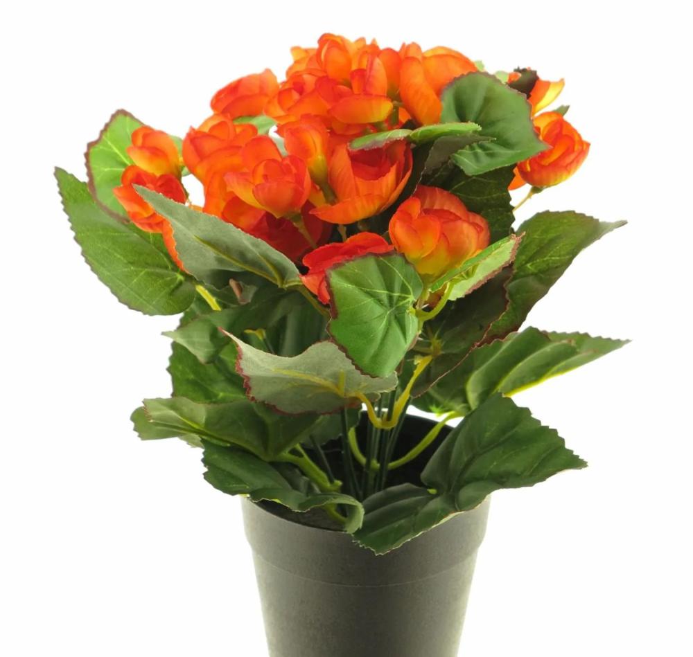 Begonia | Artificial Begonia Hetian, Orange, 10"/25Cm Artificial Flowers Begonia