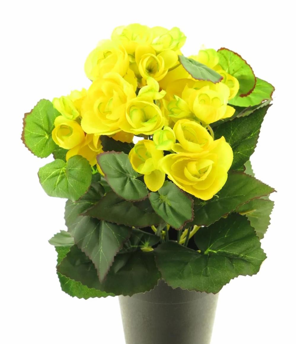 Begonia | Artificial Begonia Hetian, Yellow, 10"/25Cm Artificial Flowers Begonia