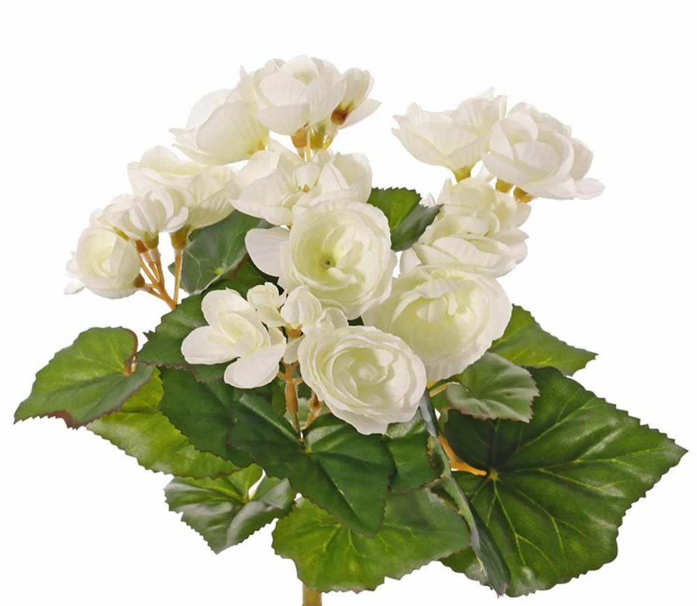 Begonia | Fake Begonia Birma On Spike, Cream, 8"/20Cm, Ø1.2"-2"/3-5Cm Artificial Flowers Begonia