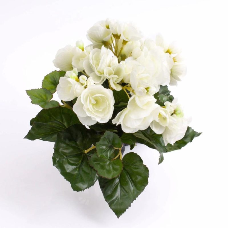 Begonia | Silk Begonia Ivana On Spike, Cream, 8"/20Cm, Ø1.2"-2"/3-5Cm Artificial Flowers Begonia