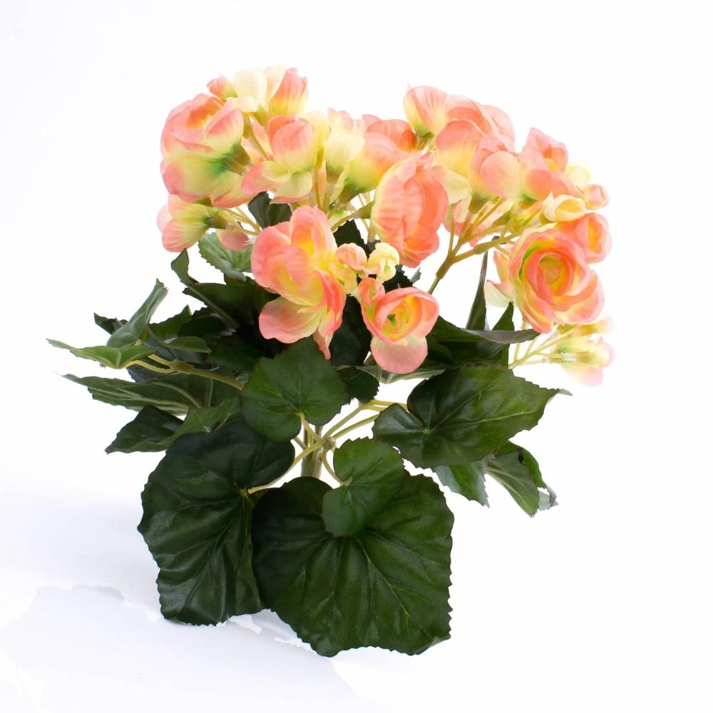 Begonia | Silk Begonia Ivana On Spike, Peach, 8"/20Cm, Ø1.2"-2"/3-5Cm Artificial Flowers Begonia