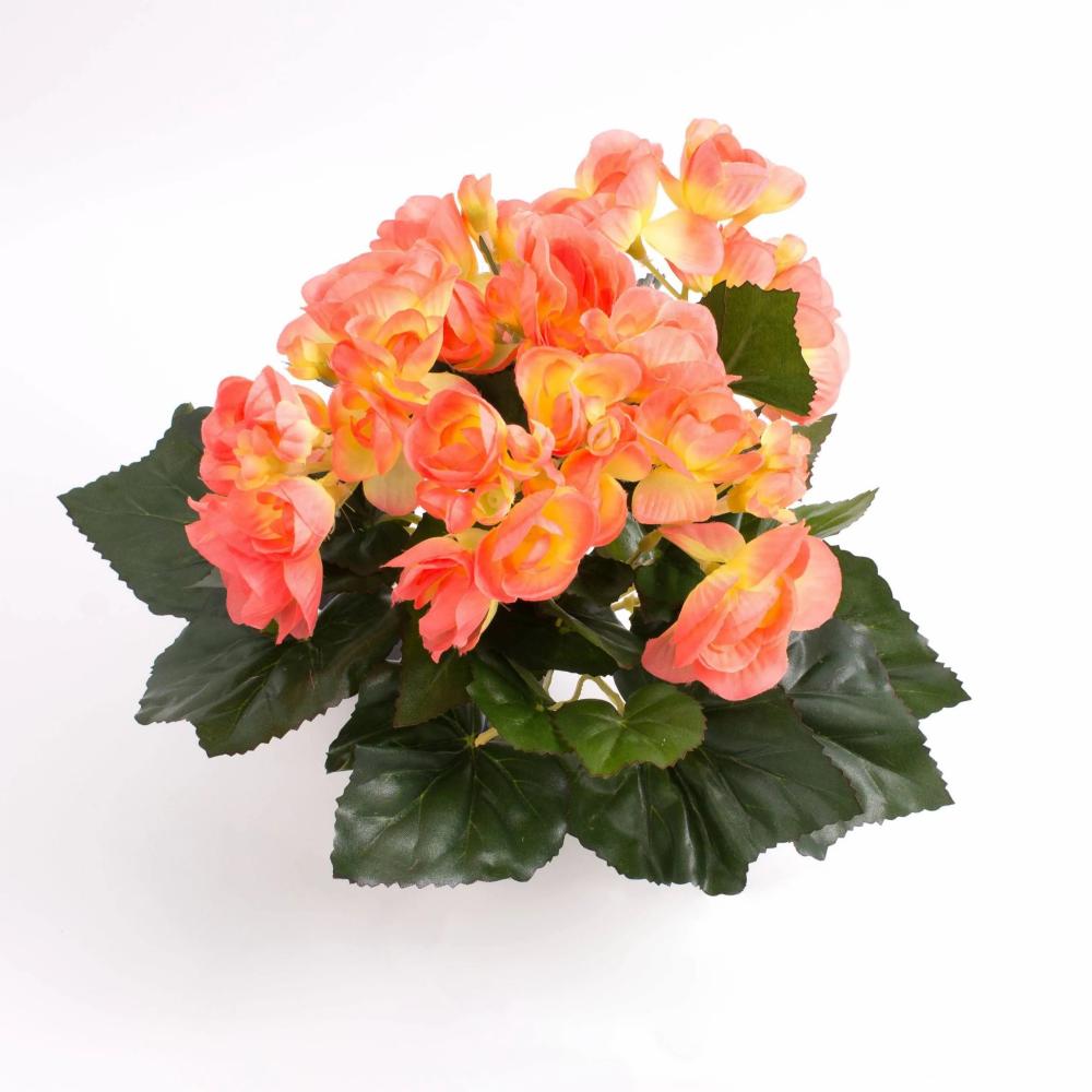 Begonia | Silk Begonia Ivana On Spike, Salmon, 8"/20Cm, Ø1.2"-2"/3-5Cm Artificial Flowers Begonia