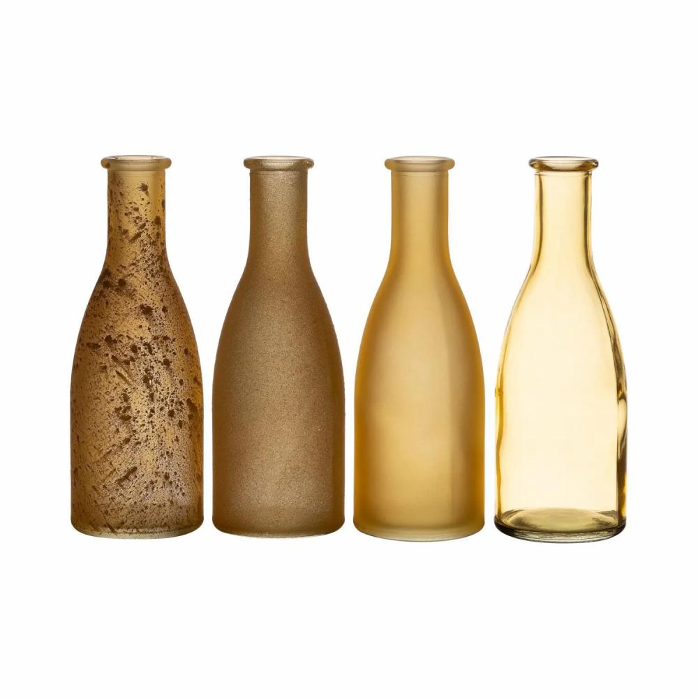 Bottles | Decorative Bottles Anya, Glass, 4 Pieces, Yellow-Brown, 7"/18Cm, Ø2.4"/6Cm Accessories Bottles