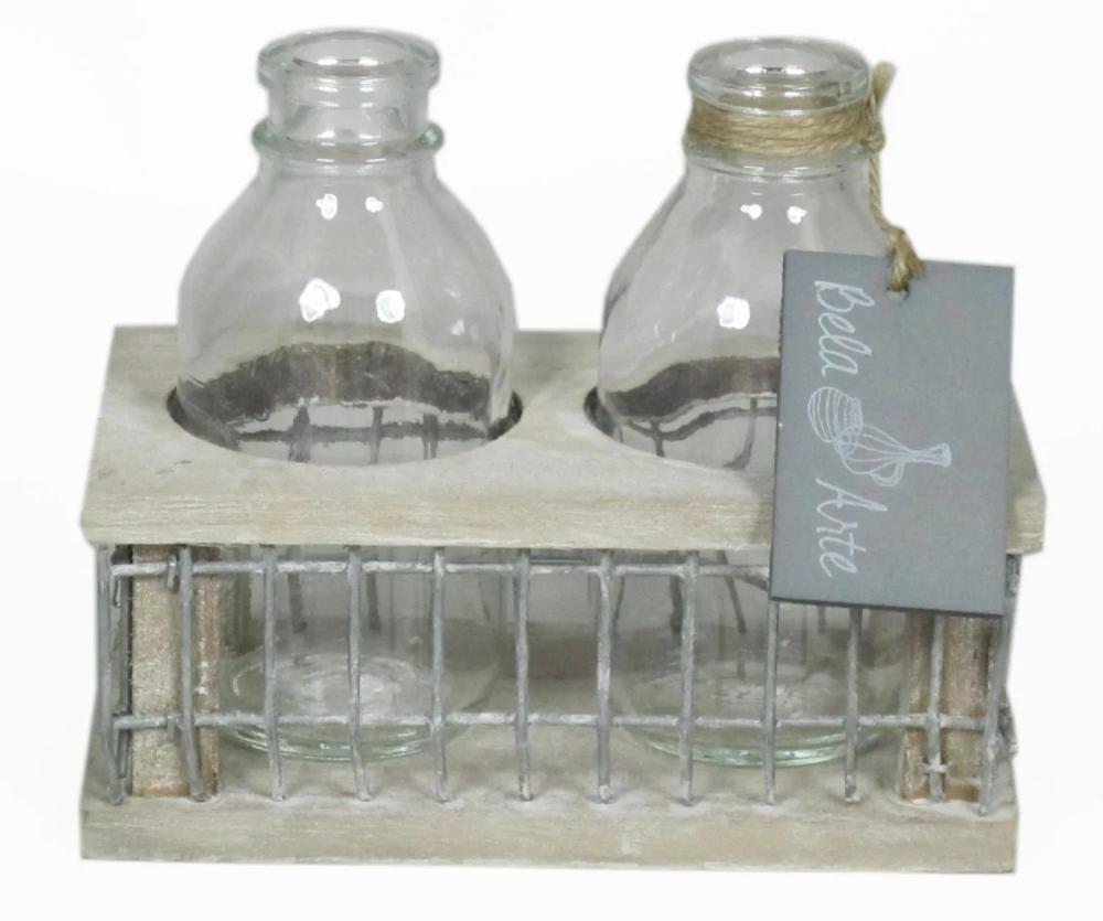 Bottles | Decorative Flower Vases Leatrice Ocean In Wooden Box, 2 Glasses, Clear, 5.7"X3.1"X4.3"/14,5X8X11Cm Accessories Bottles