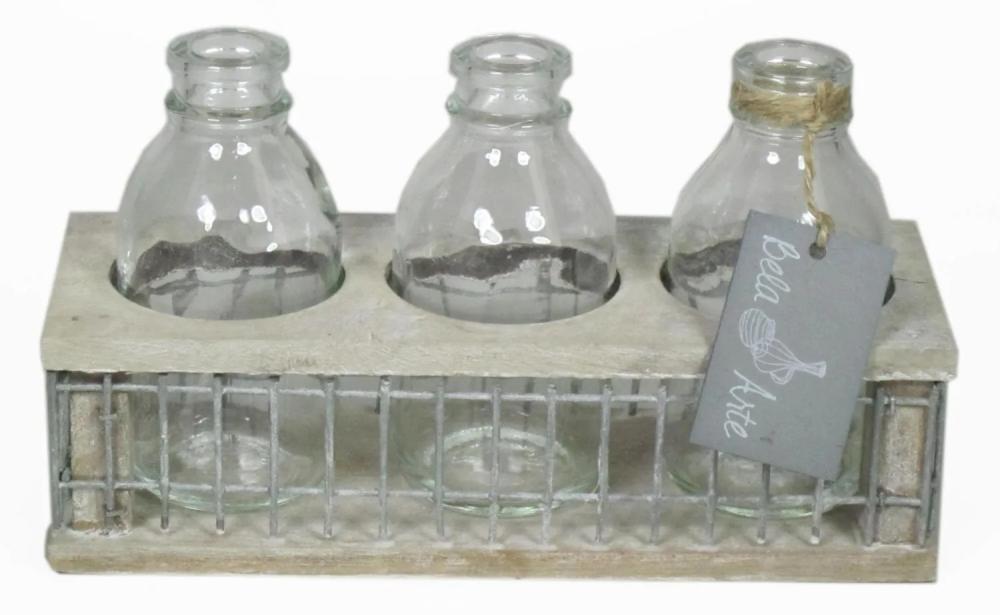 Bottles | Decorative Flower Vases Leatrice Ocean In Wooden Box, 3 Glasses, Clear, 8"X3.1"X4.3"/21X8X11Cm Accessories Bottles