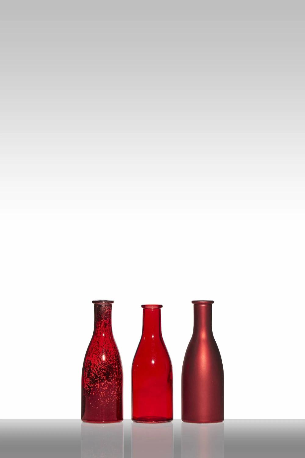 Bottles | Decorative Glass Bottles Anya, 3 Pcs, Red, 7.3"/18,5Cm, Ø2.6"/6,5Cm Accessories Bottles