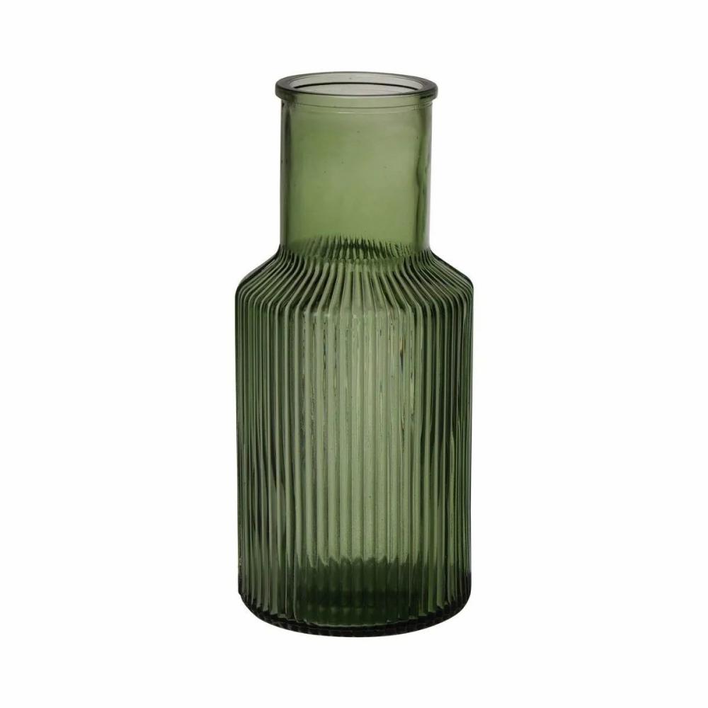 Bottles | Glass Bottle Carmela, Grooves, Green-Clear, 22Cm, Ø10Cm Accessories Bottles