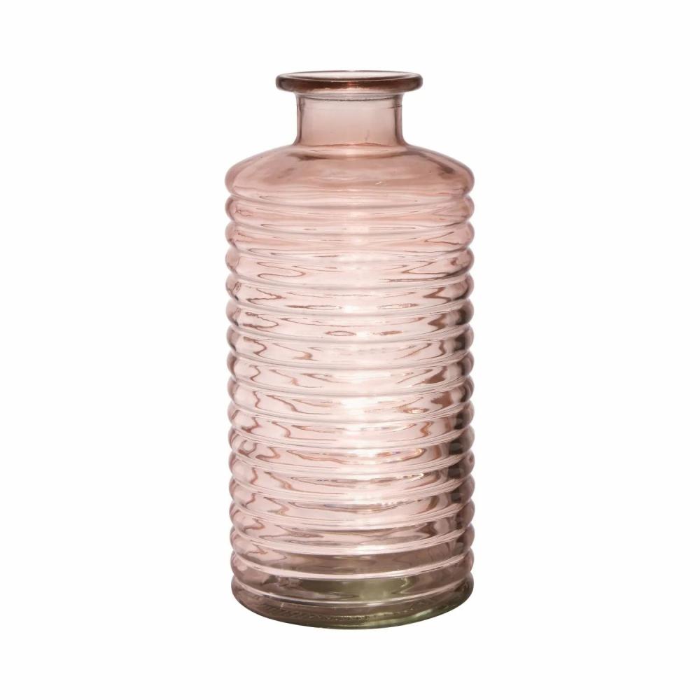 Bottles | Glass Bottle Stuart With Grooves, Pale Pink-Clear, 31Cm, Ø14,5Cm Accessories Bottles