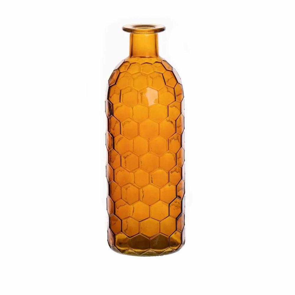 Bottles | Glass Vase Arancha, Honeycomb Pattern, Orange-Brown-Clear, 8"/20Cm, Ø2.8"/7Cm Accessories Bottles