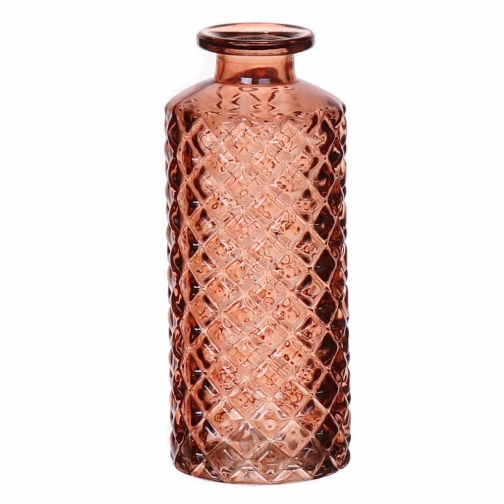 Bottles | Glass Vase Emanuela, Diamond Pattern, Brown-Clear, 5.2"/13,2Cm, Ø2"/5,2Cm Accessories Bottles