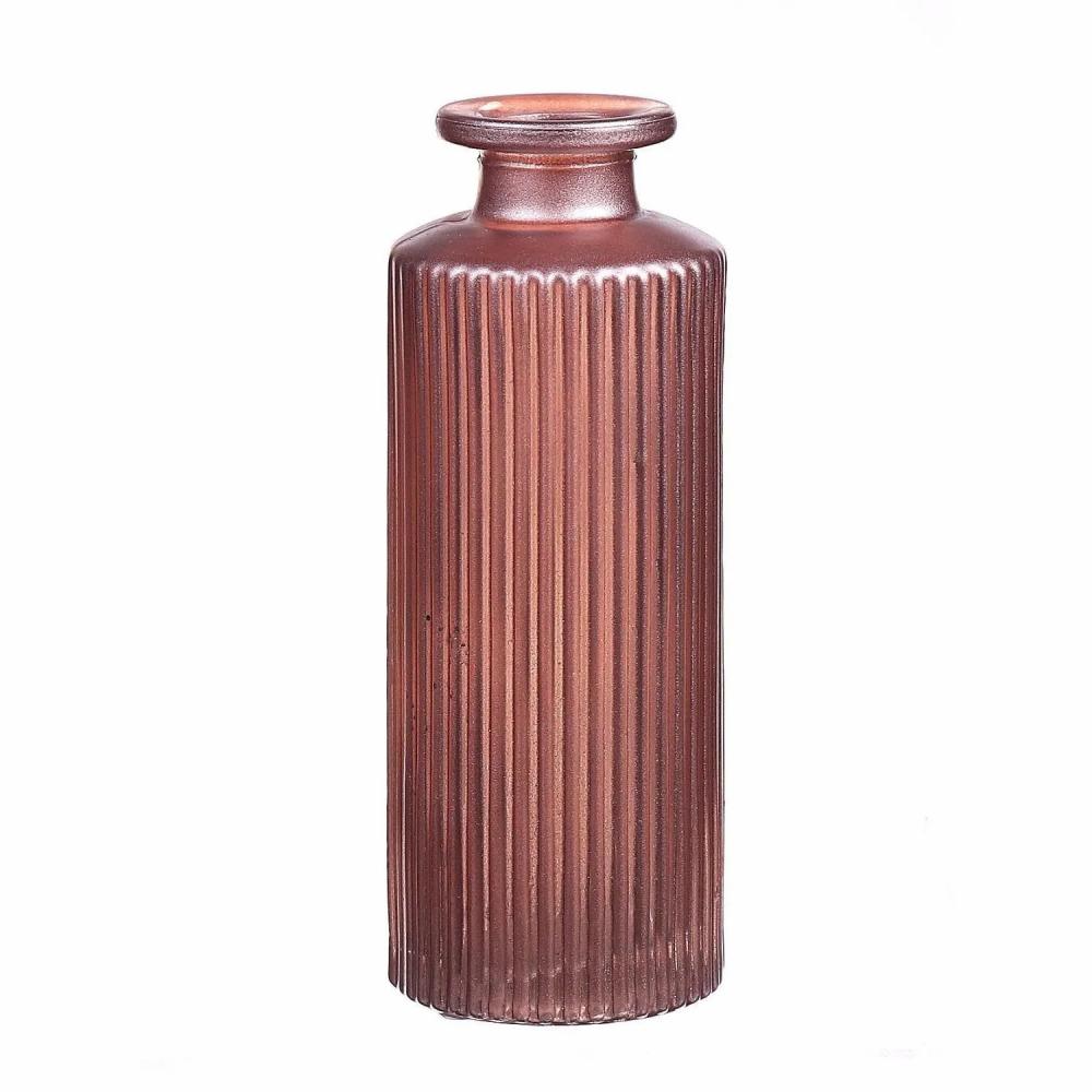 Bottles | Glass Vase Emanuela, Groove Pattern, Metallic Pink, 5.2"/13,2Cm, Ø2"/5,2Cm Accessories Bottles