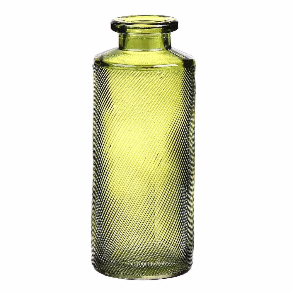 Bottles | Glass Vase Emanuela, Texture, Olive Green-Clear, 5.2"/13,2Cm, Ø2"/5,2Cm Accessories Bottles