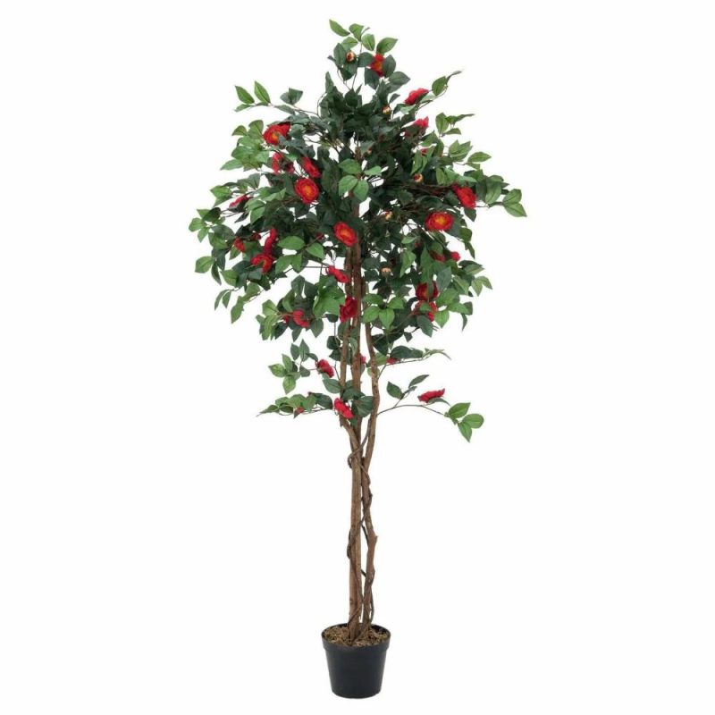 Camellia | Artificial Camellia Spray Costia, Real Stems, Flowers, Red, 6Ft/180Cm Artificial Trees Camellia