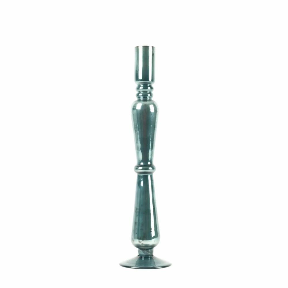 Candle holders | Glass Candle Holder Romualdo, Blue-Grey-Clear, 36,5Cm Ø8,5Cm Accessories Blue