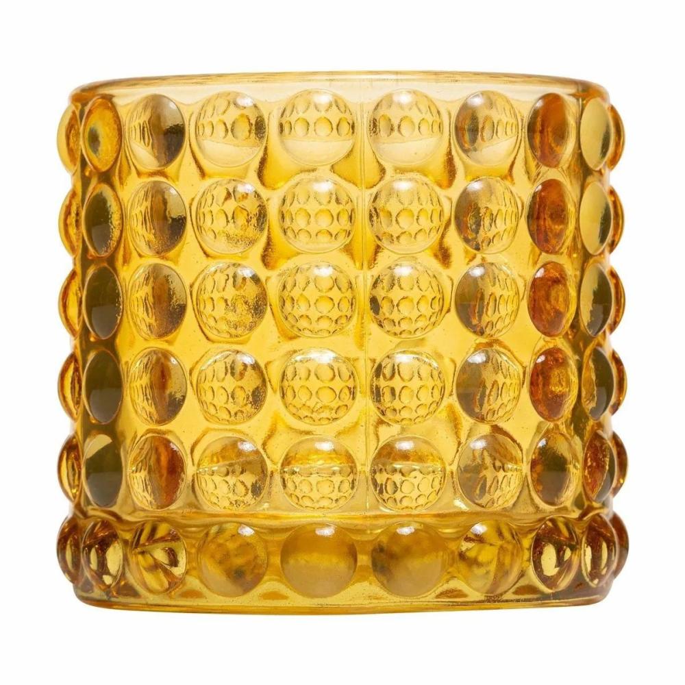 Candle holders | Glass Votive Candle Holder Remigio With Dot Relief, Yellow-Clear, 8,5Cm, Ø9,5Cm Accessories Candle holders