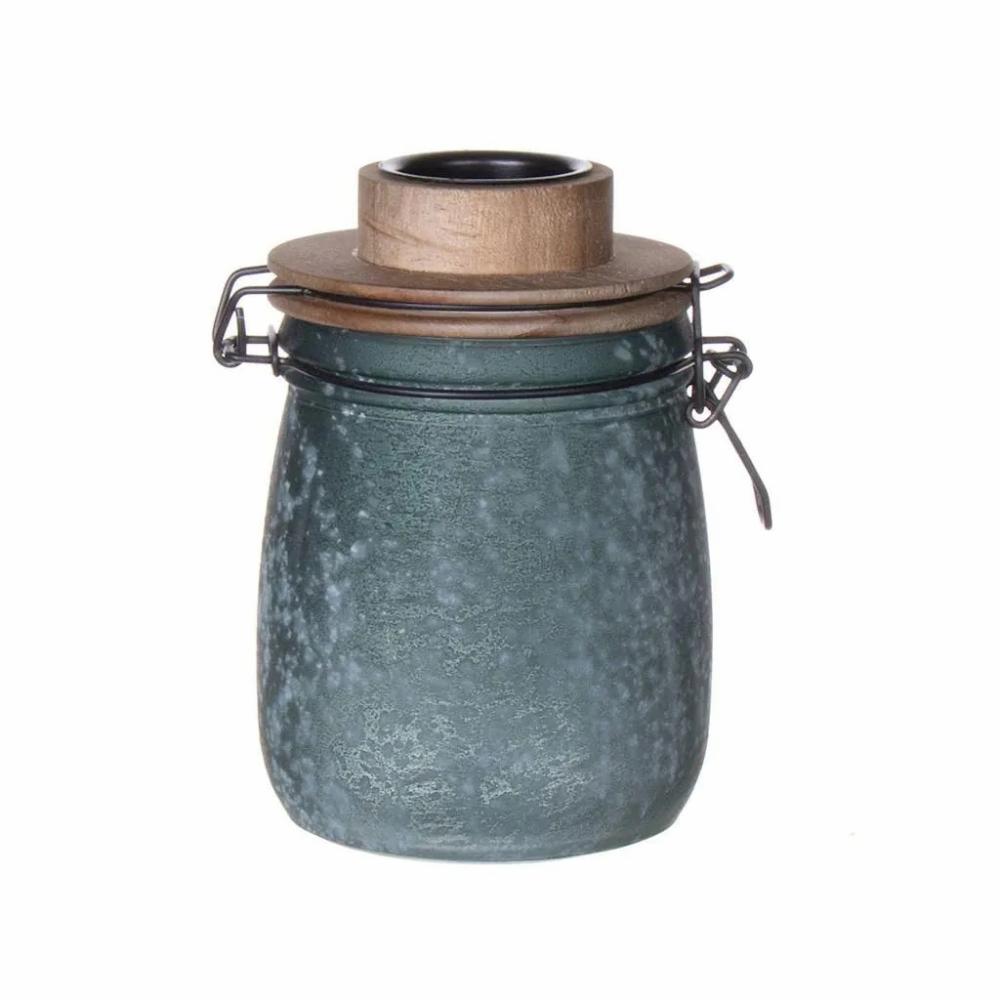 Candle holders | Storage Jar With Swing Top Annedore With Tea-Light Holder, Frosted Look, Petrol Green, 15,5Cm, Ø10,5Cm Accessories Candle holders