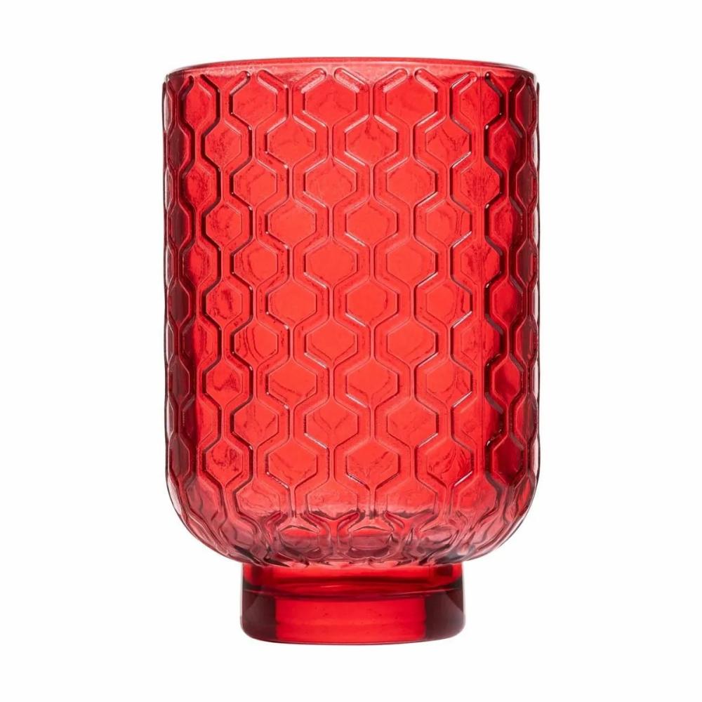 Candle holders | Tealight Jar Loida, Hexagon Pattern, Red-Clear, 13Cm, Ø8,5Cm Accessories Candle holders