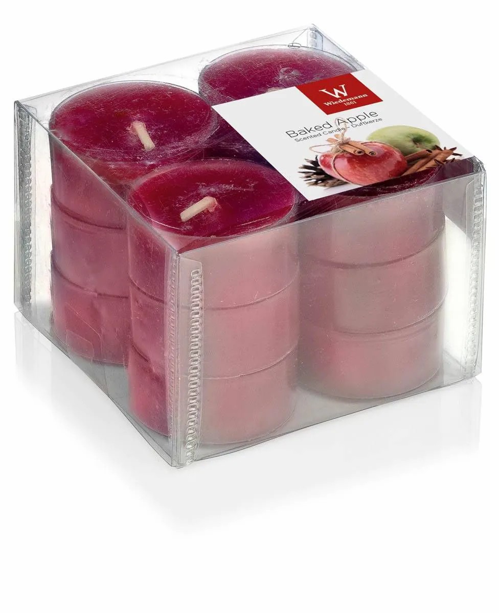 Candles | Tea Lights Astrid With Fragrance, Baked Apple, 12 Pcs, Dark Red, 0.6"/1,6Cm, Ø1.5"/3,7Cm, 4H Accessories Candles