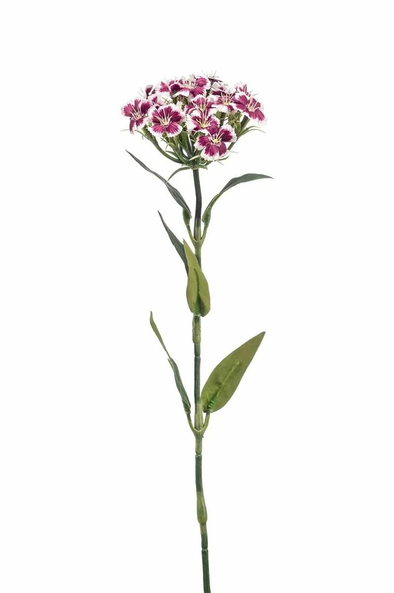 Carnation | Artificial Dianthus Barbatus Beeke, White-Violet, 20"/50Cm Artificial Flowers Carnation