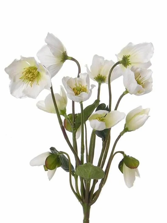 Christmas rose | Artificial Christmas Rose Halla On Spike, White, 12"/30Cm, Ø2.8"/7Cm Artificial Flowers Christmas rose