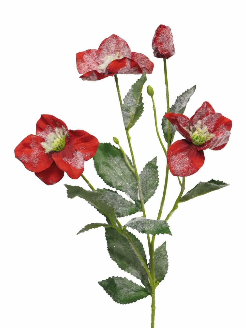 Christmas rose | Decorative Christmas Rose Branch Shenwei, Snowy, Red, 24"/60Cm Artificial Flowers Christmas rose