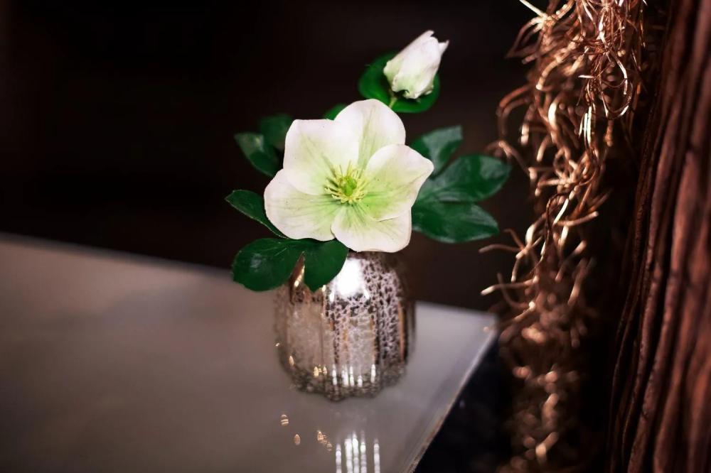 Christmas rose | Decorative Christmas Rose Winfrieda In Glass Vase, Cream-Green, 8"/20Cm Artificial Flowers Christmas rose