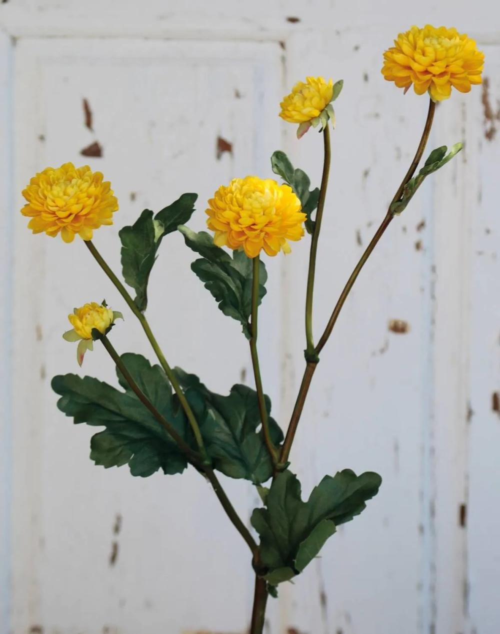 Chrysanthemum | Artificial Chrysanthemum Ryon, Yellow, 28"/70Cm, Ø1.2"-2"/3-5Cm Artificial Flowers Chrysanthemum