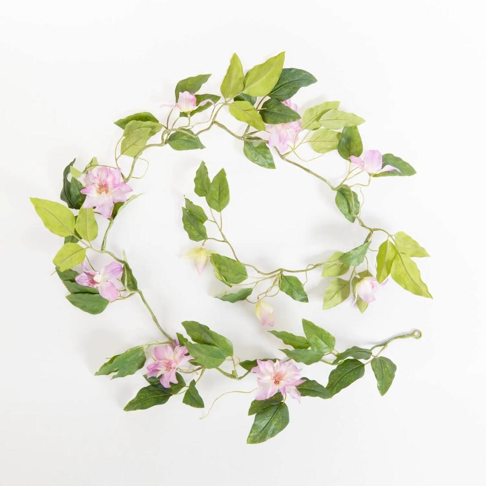 Clematis | Artificial Clematis Garland Hera, Light Pink, 6Ft/180Cm Artificial Flowers Clematis