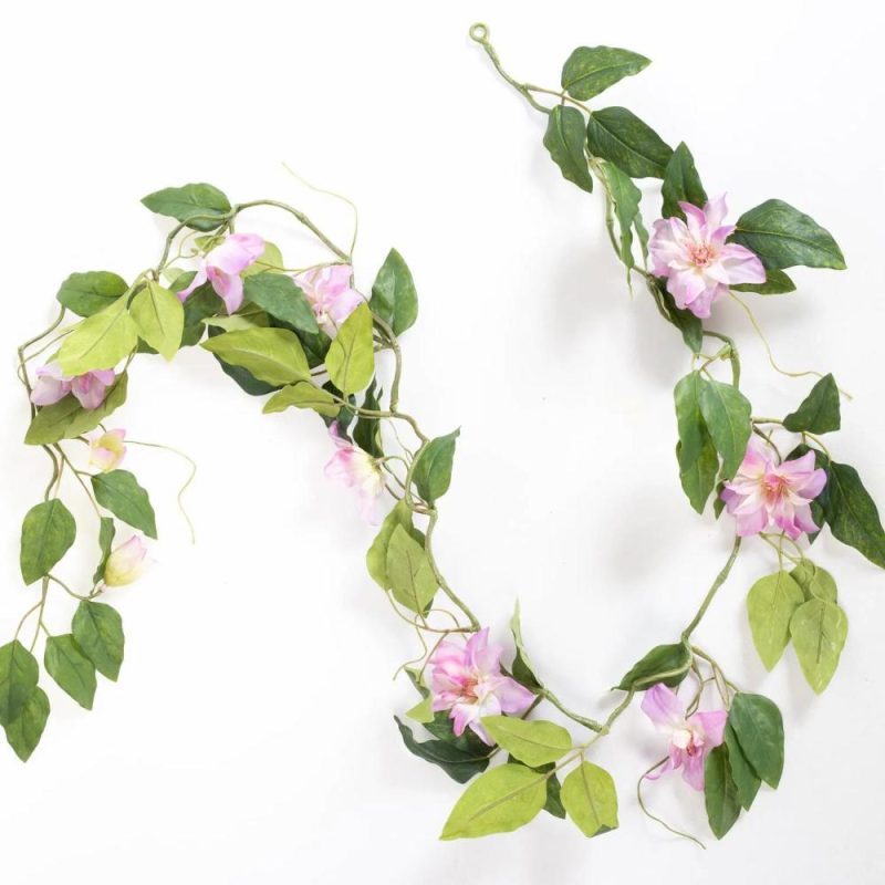 Clematis | Artificial Clematis Garland Hera, Light Pink, 6Ft/180Cm Artificial Flowers Clematis