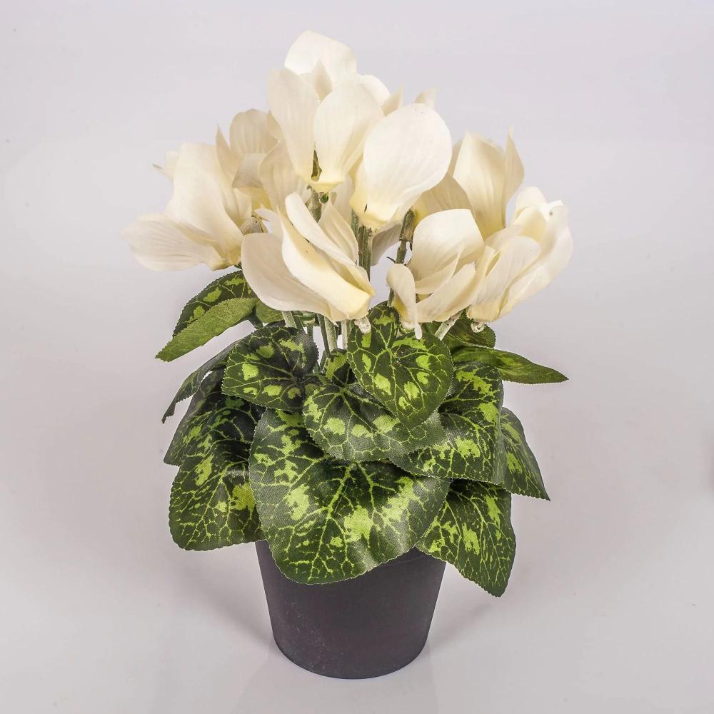 Cyclamen | Fake Cyclamen Heidi In A Decorative Pot, Cream, 10"/25Cm, Ø2"-3.1"/5-8Cm Artificial Flowers Cyclamen