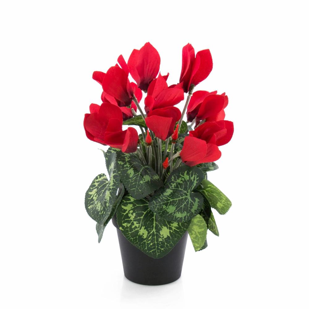 Cyclamen | Fake Cyclamen Heidi In A Decorative Pot, Red, 10"/25Cm, Ø2"-3.1"/5-8Cm Artificial Flowers Cyclamen