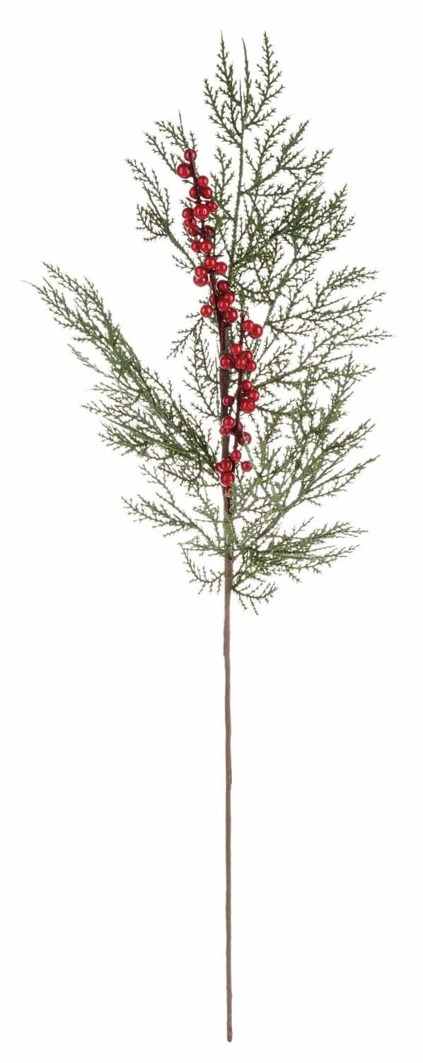 Cypresses | Plastic Cedar Branch Amandla With Berries, Red-Green, 31"/80Cm Artificial Trees Cypresses