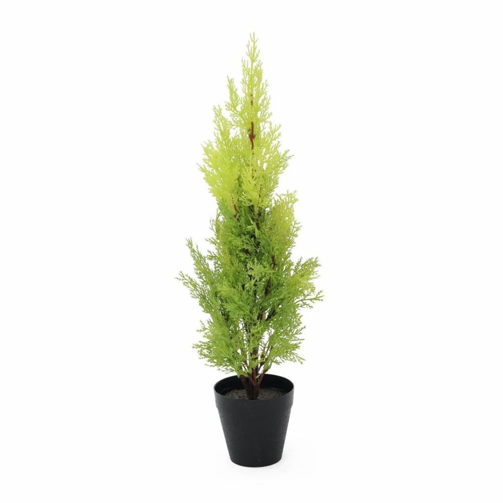 Cypresses | Plastic Cypress Minna, In Planter, Uv-Resistant, Light Green, 24"/60Cm Artificial Trees Cypresses