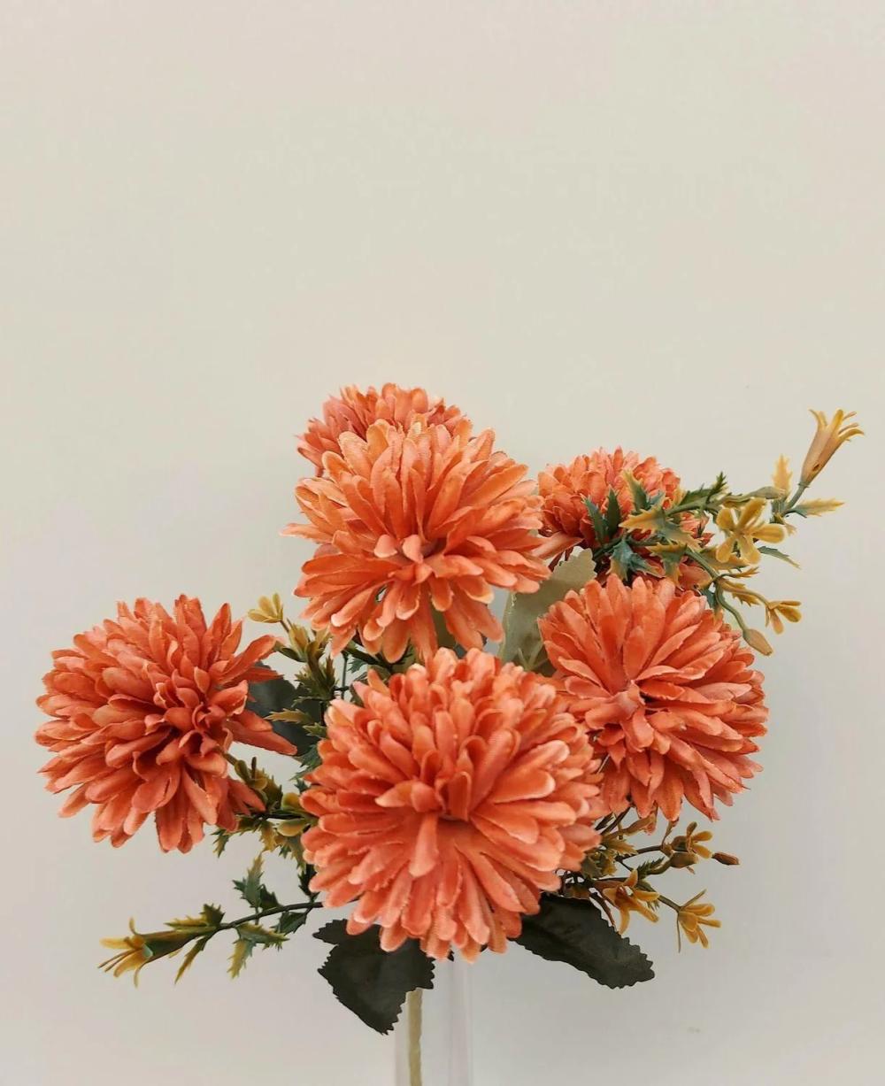 Dahlia | Decorative Dahlia Salamitus On Spike, Orange, 12"/30Cm Artificial Flowers Brown