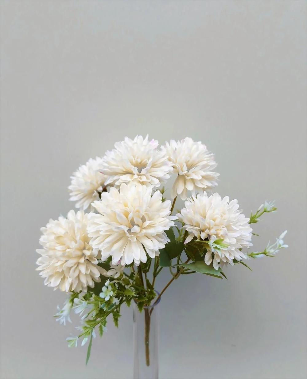 Dahlia | Decorative Dahlia Salamitus On Spike, White-Cream, 12"/30Cm Artificial Flowers Dahlia