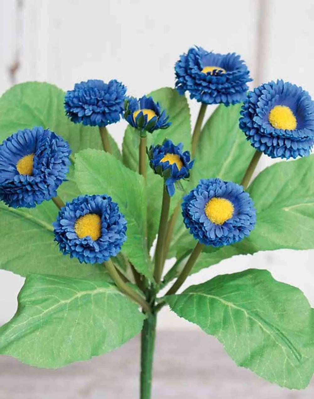 Daisies | Artificial Daisy Peggy, On Spike, Blue, 10"/25Cm Artificial Flowers Blue