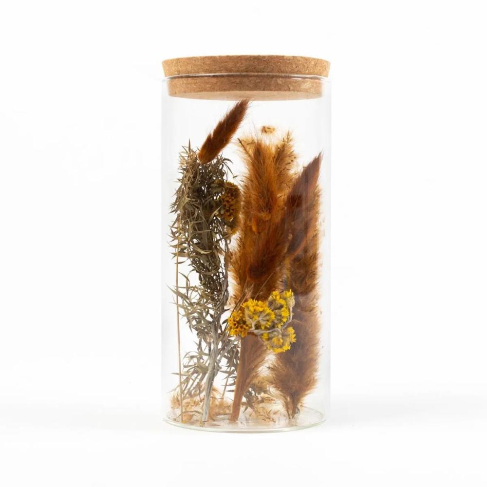 Dried flowers | Dried Flowers In Glass Pot Leira, Brown-Yellow, 20Cm, Ø10Cm Accessories Dried flowers