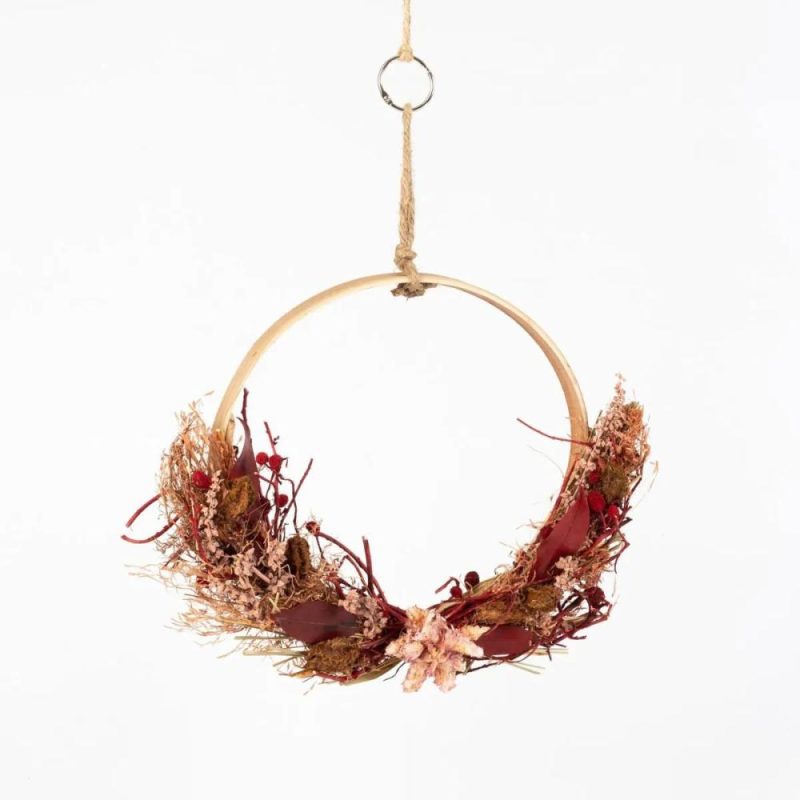 Dried flowers | Dried Flowers Wreath Galeno On Ring, Burgundy, 36,5Cm, Ø30Cm Accessories Dried flowers