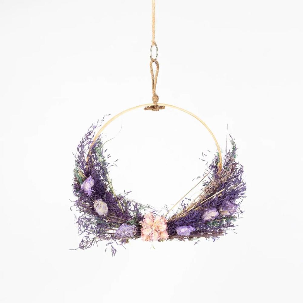 Dried flowers | Dried Flowers Wreath Galeno On Ring, Light Blue-Purple, 36,5Cm, Ø30Cm Accessories Blue