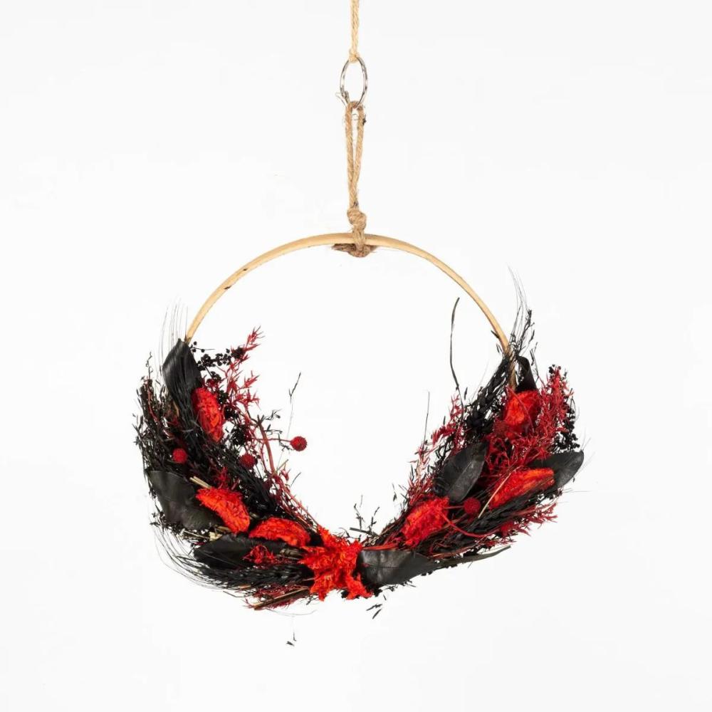 Dried flowers | Dried Flowers Wreath Galeno On Ring, Red-Black, 36,5Cm, Ø30Cm Accessories Dried flowers