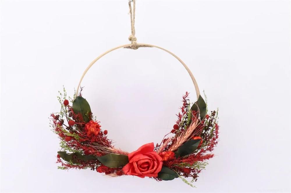 Dried flowers | Dried Flowers Wreath Galeno On Ring, Red-Green, 36,5Cm, Ø30Cm Accessories Dried flowers