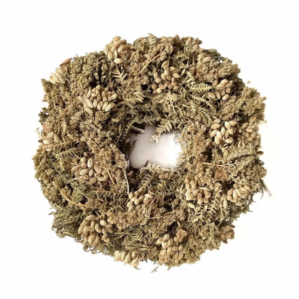 Dried flowers | Dried Wreath Of Flowers Macarena On Straw Wreath, Giant Fennel, Beige-Nature, Ø10"/25Cm Accessories Beige