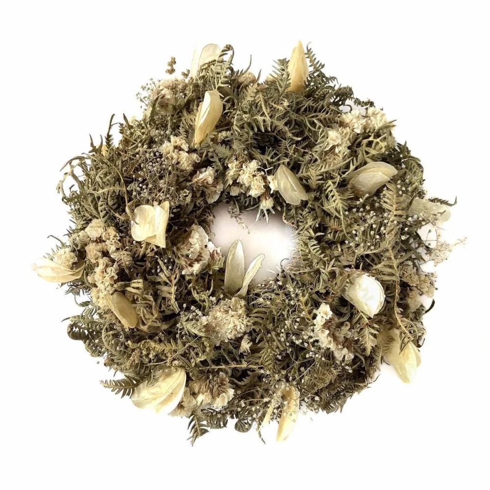 Dried flowers | Dried Wreath Of Flowers Macarena On Straw Wreath, Lunaria, Cream-Nature, Ø10"/25Cm Accessories Beige