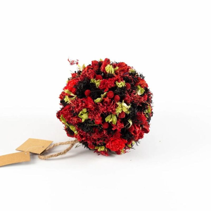 Dried flowers | Hanging Dried Flowers Ball Zoa With Loop, Red-Black, Ø14,5Cm Accessories Dried flowers