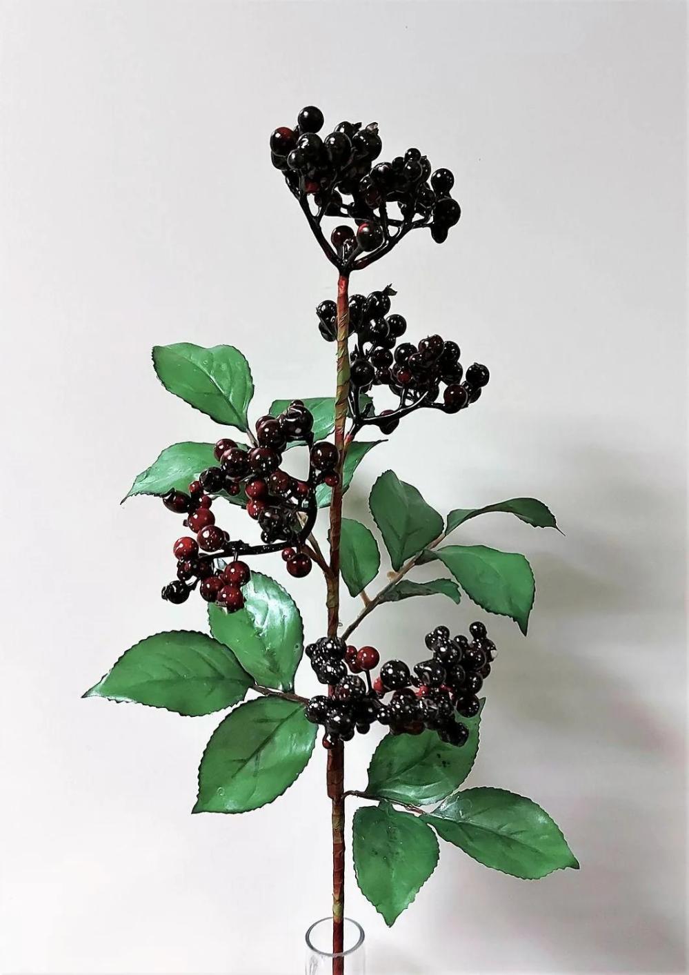 Elders | Artificial Branch Of Elderberries Chatanga With Fruits, Burgundy Red-Black, 24"/60Cm Artificial Plants Elders