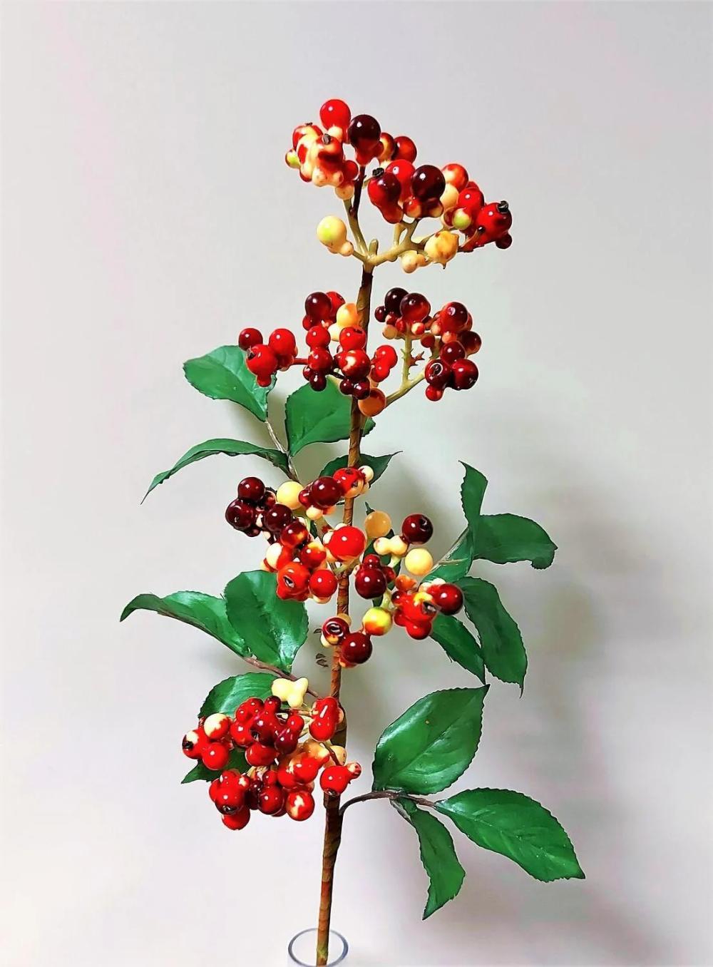 Elders | Artificial Branch Of Elderberries Chatanga With Fruits, Red-Cream, 24"/60Cm Artificial Plants Elders