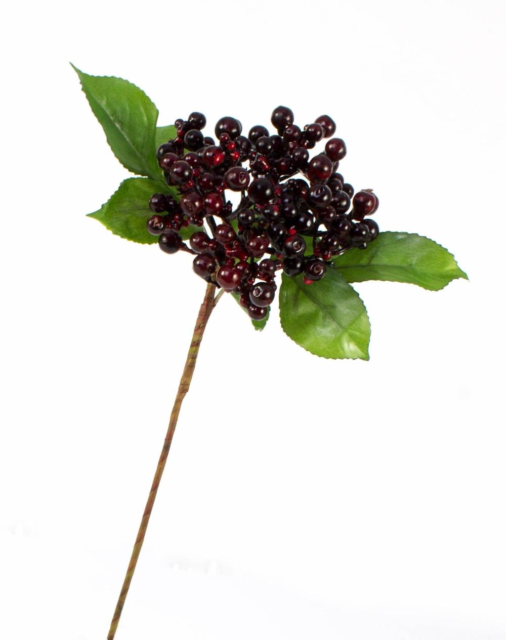 Elders | Artificial Elderberry Branch Helma With Berries, Burgundy-Red, 12"/30Cm Artificial Plants Elders