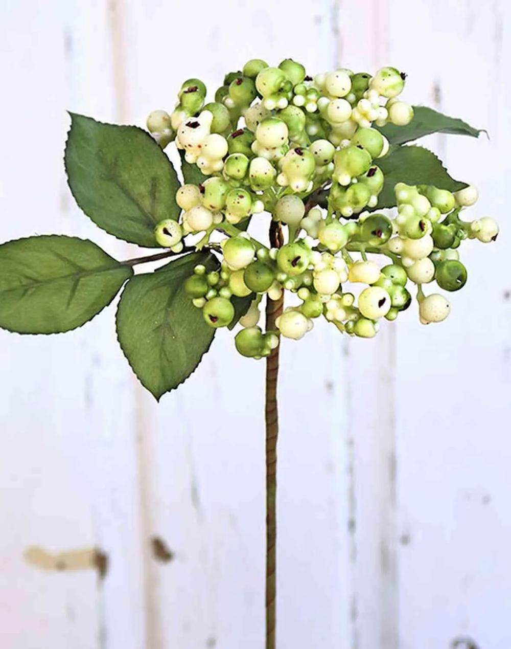 Elders | Artificial Elderberry Branch Helma With Berries, Cream-Green, 12"/30Cm Artificial Plants Elders