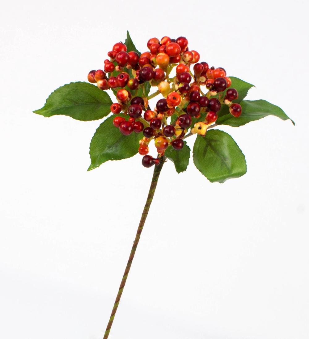 Elders | Artificial Elderberry Branch Helma With Berries, Orange-Red, 12"/30Cm Artificial Plants Elders